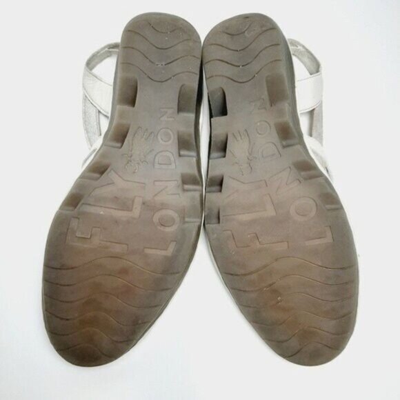 FLY LONDON Strappy Wedge Sandals Slingbacks White & Silver Sz 7.5 - Picture 13 of 15